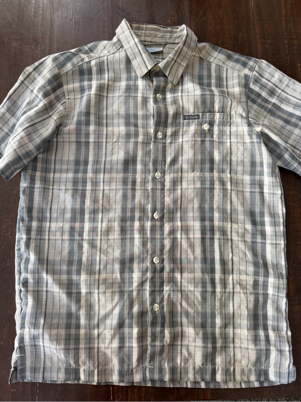 Columbia Short-Sleeve Plaid Button-Up Shirt - Gray/Tan - M